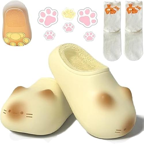 2026 Cat Paws Footprints Fluffy Plush Fleece Height Increase Slippers - Cute Animal Ultra-Thick Slipper with Paw Print