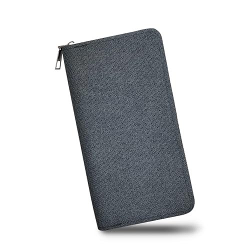 Men’s Wallet, Minimalist Large Capacity Canvas Zipper Long Wallets, Business Card Holder Phone Clutch Purse (Black)