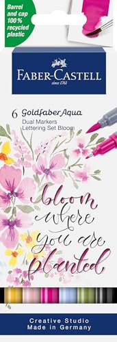 Faber-Castell 164524 - Goldfaber Aqua Dual Marker, Lettering, mit Pinselspitze und Fineliner Spitze, 6er Etui