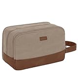 WANDF Neceser de Viaje para Hombre Bolsa de Aseo Colgante Organizador Aseo Lona Bolsa Afeitado Resistente al Agua Neceser Aseo(Cáqui Claro)