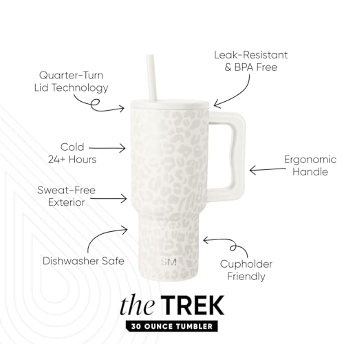 Image of Simple Modern 30 oz Trek Tumbler with Handle and Straw Lid | Cup Holder Friendly Insulated Stainless Steel Travel Mug | Cream Leopard (Pack of 12)