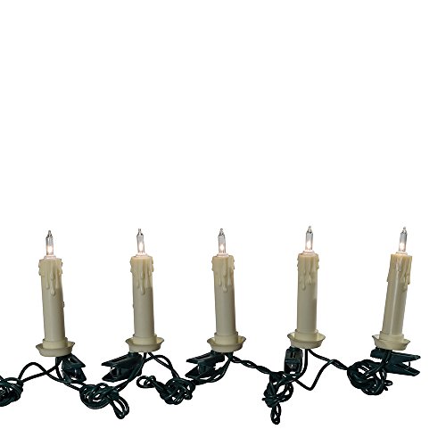 Kurt S. Adler 10-Light Clip-On White Candle with Clear Bulbs Christmas Light Set, Indoor Only