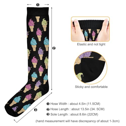Wusikd Ice Cream Compression Socks for Women and Men Circulation Black Long Socks for Athletic Running 13