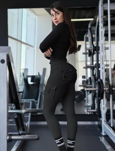 HIGORUN Workout Cargo Leggings with Pockets for Women Hidden Scrunch Butt Lifting Compression Gym Yoga Leggings4