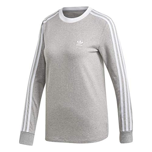 adidas Originals Women's 3-Stripes Long Sleeve Tee, medium grey heather,