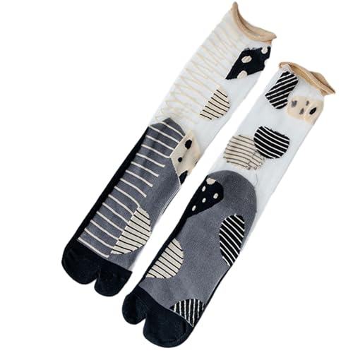 Dsgzkk Socks,Women Split Toe Glass Fiber Kimono Crew Socks Asymmetric Geometric Pattern Thin Mesh 2 Finger Flip Flop Hosiery