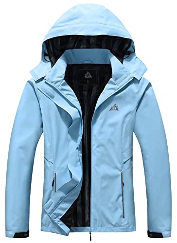Image of MOERDENG Women's Waterproof Rain Jacket Lightweight Raincoat Hooded Hiking Jacket Softshell Windbreaker