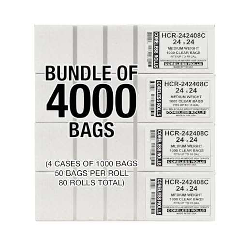 Image of Aluf Plastics 10 Gallon 8 Micron (eq) Clear Trash Bags 24 inch x 24 inch 4000 Count