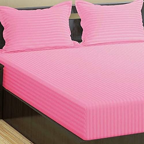 Image of Trance Home Linen 200 TC Pure 100% Cotton Bedsheet Set of 4pcs-(1 King Size Fitted Sheet + 1 King Size Flat Sheet and 2 Pillow Covers,Light Pink)