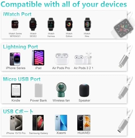4-in-2 Watch Charger Cable for Apple Watch Series SE2/8/7/6/5/4/3/2/SE,USB C Multi Charging Cable Apple Carplay & MFi Certified Data Sync,Portable Magnetic PD Fast Charger Cord for iWatch,iPhone