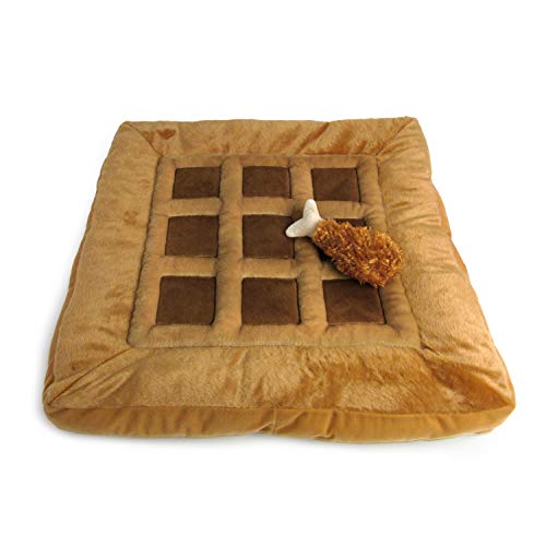TONBO Soft Plush Small Cute and Cozy Chicken and Waffles Dog Cat Bed, Chicken Crinkle Toy Included, Washer and Dryer Friendly (Brown) -  MOKAY01