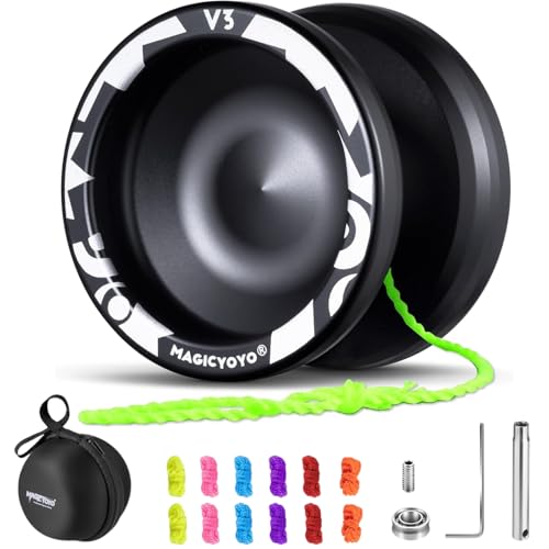 Image of Magic Yoyo V3 Professional Responsive Yoyo - Aluminum Yo-Yo for Kids & Beginners | Includes Replacement Unresponsive Bearing for Advanced Players, Removal Tool, Bag & 12 Strings (Black)