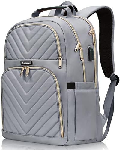 Laptop Backpack for Women Men, Large School Backpack for Teens Boys Girls, 17.3 Inch Quilted Laptop Bag Bookbag College Bag with USB Charging Port, Work Travel Casual Daypacks, Grey(over 3 years old)