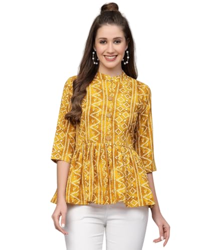 Image of Bollyclues Women's Crepe Bandhni Printed Peplum Top(BC-to)