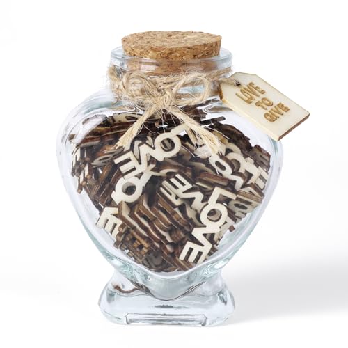Yunjuhop Jar of Love, Glass Jar with Wooden Cutout Letter 'Love' for Valentines Day, Birthday, Anniversary, Christmas, Father's Day