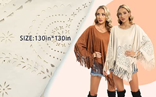 Datangep Fashion Women's Faux Suede Laser Cut Triangle Stoles Cape Shrug Scarf With Tassel Shawls3