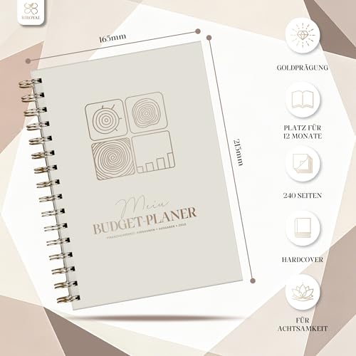 BIROYAL 12 Monate Budget Planner Deutsch 2026 - Undatierter Finanzplaner mit 60 Wochen Einnahmen-Ausgaben Tracker, Reflexion - Spiralbindung Budgetplaner - Haushaltsbuch zur Kontrolle Geldes