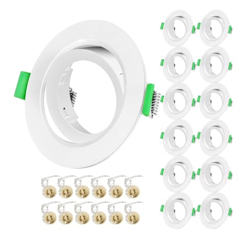 Tofisr Marco Foco Empotrable, Redondo Blanco, Marco Empotrado Ojo de Buey, Incl. Zócalo GU10 Para, Agujero 68-80mm, Ángulo Rotable 30°, Para 50mm Lámparas De Led O Halógena, 12 Pack