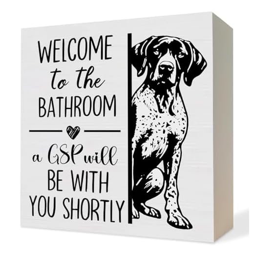 ATBWGT German Shorthaired Pointer Bathroom Wooden Box Sign, GSP Dog Bathroom Decor, German Shorthaired Pointer Gifts Wood Block Plaque Signs for Bath Room Toilet Shelf Counter Decor, 5x5 Inch