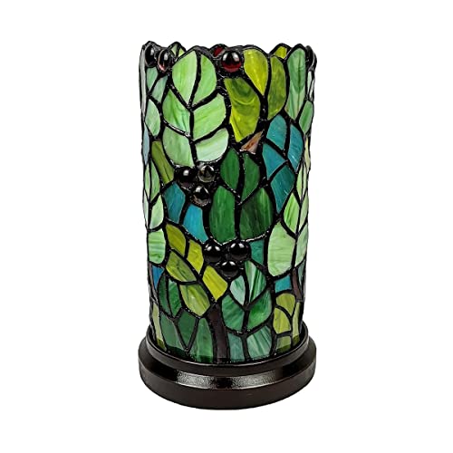 Amora Floral Leaf Decorative Desk Lamps - Green Tiffany Accent Lamp - Mosaic Lamp Shades - 11' Small Accent Table Lamps