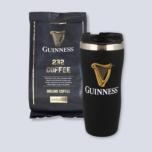 Guinness 232° Brew Gift Set – 227g Roasted Ground Coffee & Guinness Modern Travel Mug by Tiki Tonga Coffee Roasters