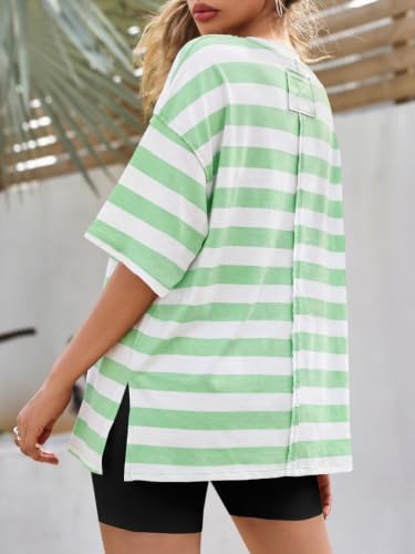 Image of Tankaneo Womens Oversized Tshirts Summer Casual Short Sleeve Crew Neck T Shirt Loose Fit Side Slit Tee Tops
