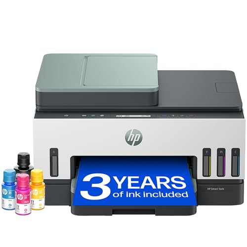 HP Smart Tank 7307 All in One Printer | Perfect for Home | Colour | Wireless | Print Scan Copy | Includes up to 3 Years of Ink | Refillable | Document Feeder | 2-Sided Printing | Easy Setup