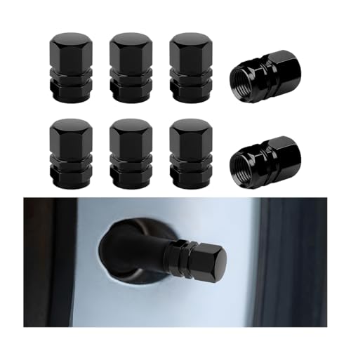 Image of Osilly Car Tire Stem Valve Caps, 8 PCS Aluminum Alloy Valve Stem Covers, Leak-Proof Tire Cap Cover Accessories, Hexgon Style Wheel Air Valve Caps for SUV Car Bike (Black)