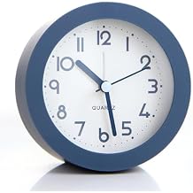 Alarm Clock with Backlight, 4.5 Inches Cute Analog Round Digital Quartz Clock, Non Ticking, Battery Operated ,Frosted Texture, Simply Design for Living Room, Bedroom ,Bedside, Desk Decorative Blue