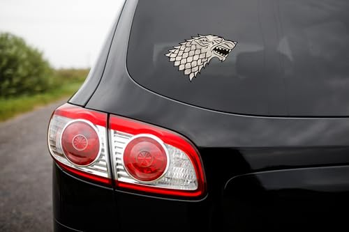 Image of Elektroplate Game of Thrones House Stark Dynamic Car Decal 4.75 inch | Officially Licensed - Weatherproof Automotive Grade Vinyl Dire Wolf Sticker - Water Bottle, Laptop & More - Made in the USA