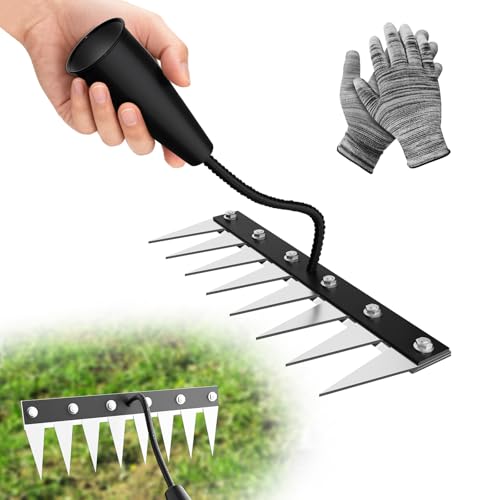 Iron Weeding Rake Without Handle (Assembled), 8 Teeth Iron Rakes for Gardening and Weedings, Heavy-Duty Carbon Steel Weed Rake or Weed Puller Tool for Yard, Lawn, Patio and Garden, Gloves Included by Dikutar - Used condition - US$12.76