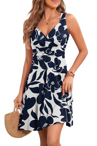 Image of Womens Wrap V Neck Sleeveless Sundress Summer Flare Tank Dress