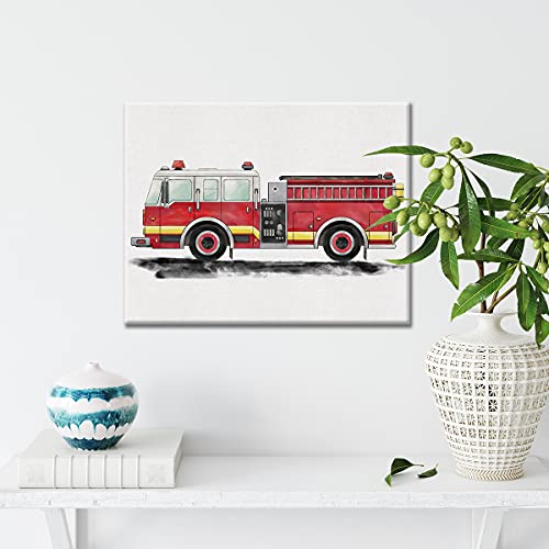 Firetruck Canvas Wall Art Watercolor Transportation Vehicles Fire Engine Canvas Painting Prints For Home Boys Bedroom Nursery Wall Decor Framed Artwork Gifts(12X15 Inch) #TOP3