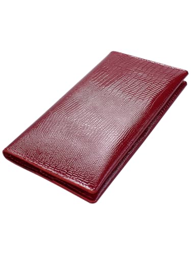 Genuine leather banknote wallet Travel red Lizard (leather, durable stitching, folds in half, holds 4 cards, coin pocket, flat banknote compartment)