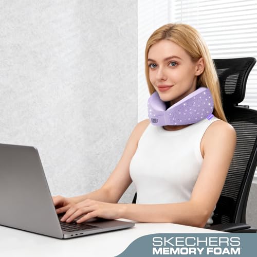 Skechers Oreiller de voyage en strass brillant pour voyage, oreiller de voyage en mousse à mémoire de forme diamant scintillant pour avion, oreiller de voyage pour appui-tête de vol, accessoires d'avion portables, violet – Image 4