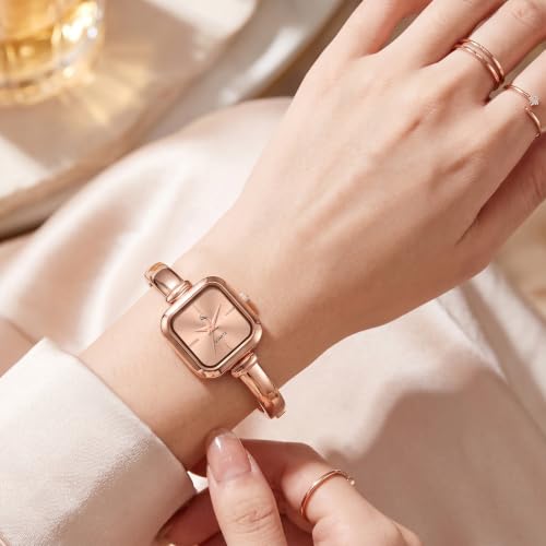 Image of Shocknshop Elegant Bangle Aura Square Dial Ladies Rose Gold Bracelet Strap Watch for Woman -WCH181