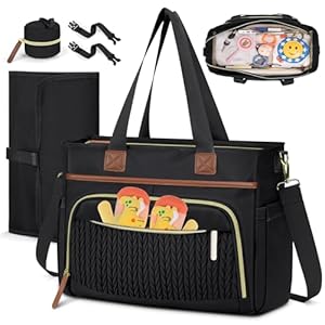 RAINSMORE Diaper Bag Tote, Large Diaper Baby Bag Waterproof Multifunctional Diaper Bag with Pacifier Case & Changing Pad