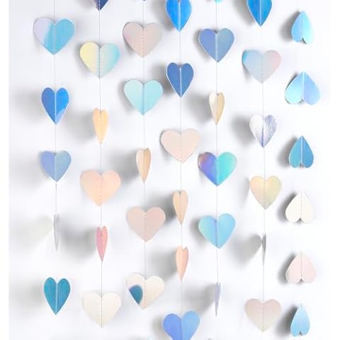 Laser Silver Heart Paper Garland Streamers String Decorations - Ideal for Weddings, Valentine’s Day, Engagements and Parties Cover