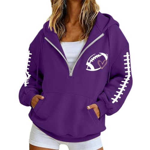 SdGgsgv Half Zip Pullover Women Football Game Day Graphic Oversized Hoodie - image 1