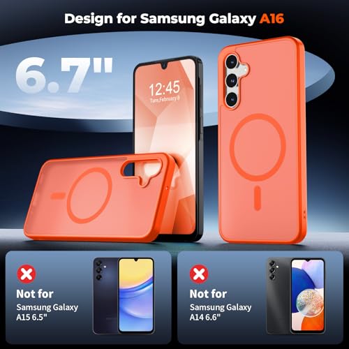 Image of SUPFINE Magnetic for Samsung Galaxy A16 5G Case with Screen Protector, (Built-in Magnets) (Military Grade Drop Protection) Slim Translucent Shockproof Phone Case,Orange