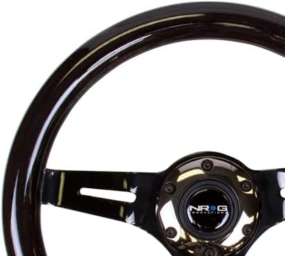 Miniatura 2 de NRG Innovations ST-310BK-BK - Rueda clásica de grano de madera negra (12.205 in, centro de 3 radios en cromo negro)