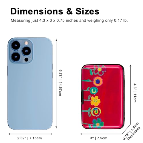 Image of Credit Card Holder, Metal Card Wallet RFID Blocking Mini Slim Aluminum Business Hard Card Case for Women Men (Painting Flowers)