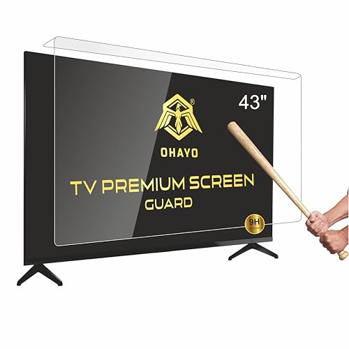 OHAYO 43 Inch Acrylic TV Screen Protector | Compatible with All 43 Inch LED, LCD, OLED, QLED & Smart TVs | 3mm Clear Protective Shield | Not Tempered, Not Glass | 9H Hardness | Military Strength | Scratch Resistant | Splash Resistant | Ultra HD Clarity | Easy Installation
