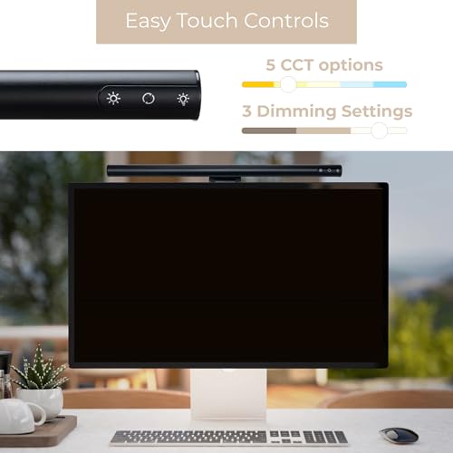 Image of Quantum LED Computer Monitor Lamp Screen Light Bar in Black with 6ft USB-A Plug-in Cord, Dimmable and 5-CCT Selectable Touch Controls