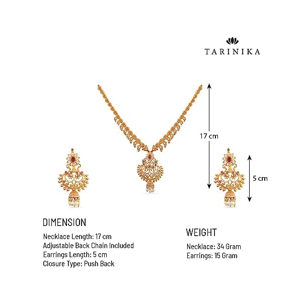 TARINIKA Antique Gold Plated Anjali Short Necklace Set with Floral Design - Jewelry Set for Women Perfect for Ethnic occasion | Traditional Jewellery For Women - Image 9