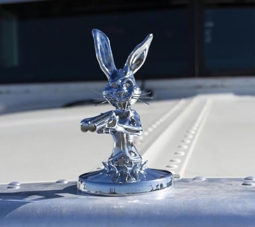 Leheybia Rabbit Gunner Hood Ornament 3D Rabbit Metal Car Hood Ornaments Galvanizing Hand Cast Statue with Mounting Screw Set for Car, Truck, Desktop and Home Decoration