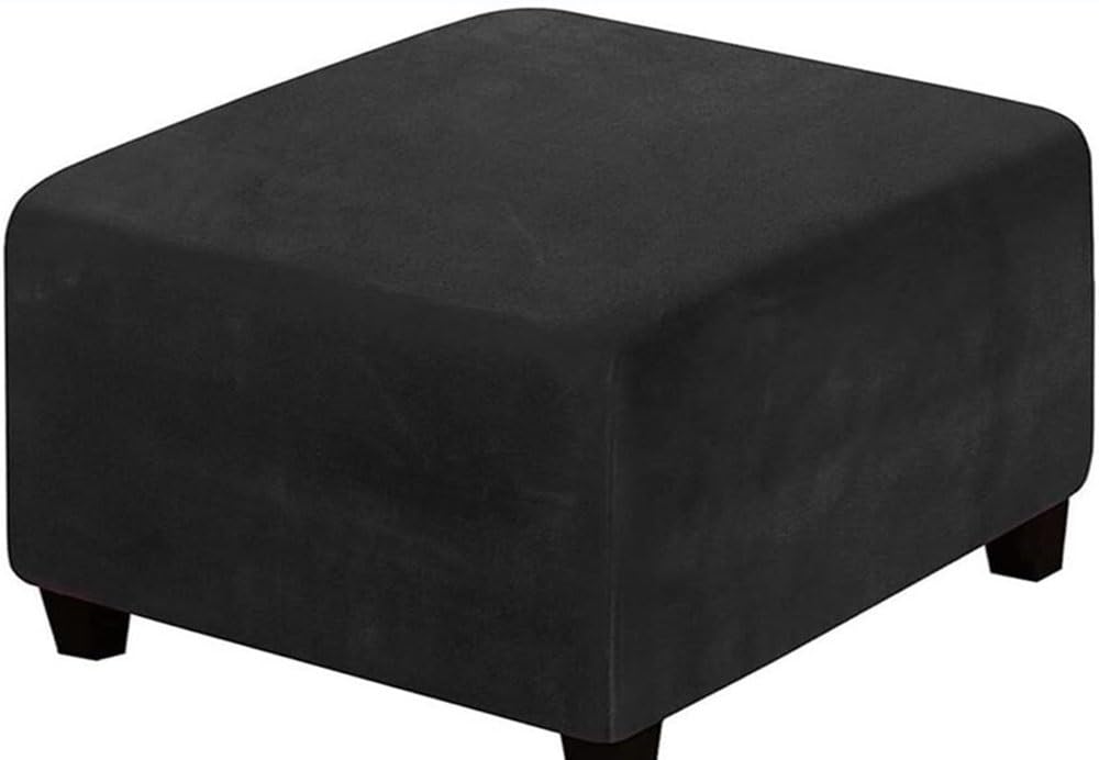 Stretch Ottoman Slipcover,Square Velvet Footstool Cover Large Brown Grey Black Footrest Pouffe Protector Covers With Elastic Bottom Washable Super Soft Universal Slipcovers(Black,50x50 cm) โ image 1