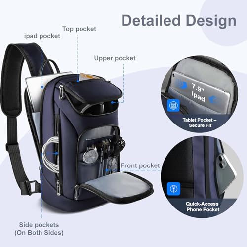 Image of hk Sling Bag for Man, Waterproof Utility Crossbody Bag | with Anti-theft Pocket for Men, Sling Backpack for Daily Commute, Work, College, 14 * 7.8 * 4.5 inches，Blue