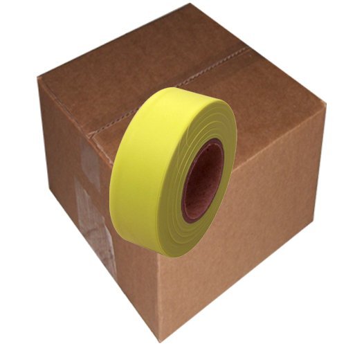 Flagging Tape 1-3/16" Non-Adhesive Plastic Ribbon, Fluorescent Yellow (Pack of 12)