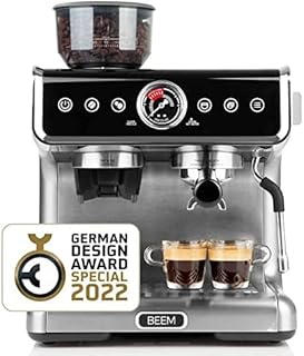 BEEM ESPRESSO-GRIND-PROFESSION Espresso Portafilter Machine with Grinder | 2 Thermoblocks for Simultaneous Preparation of Espresso and Micro Milk Foam | Cone Grinder with 30 Grind Settings